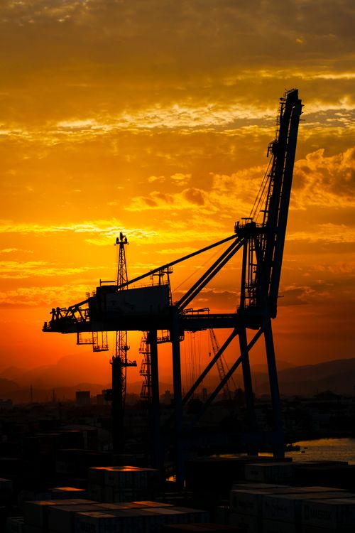 Harbour cranes at dusk — photo by Marcello Sokal on Pexels