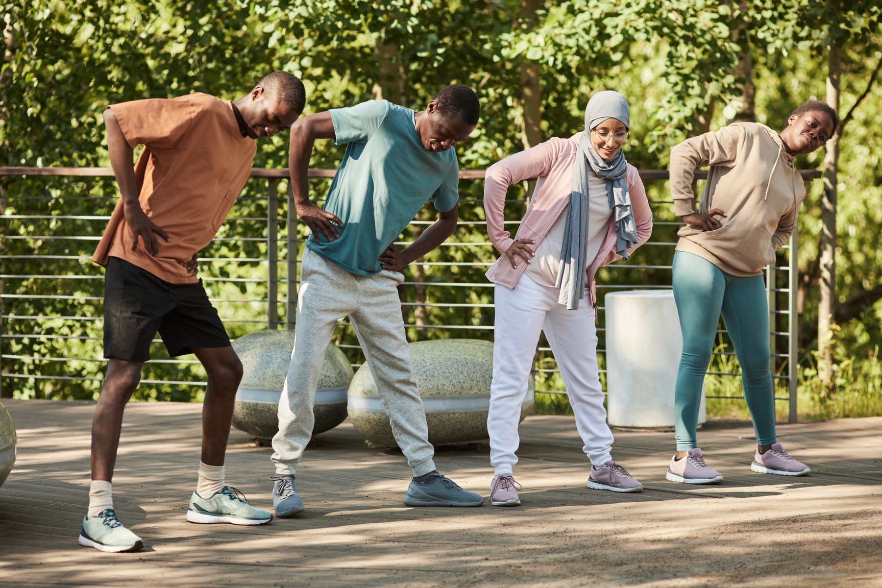 A friendly outdoor group exercise session