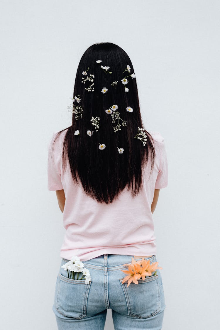 Flowers On Woman's Hair