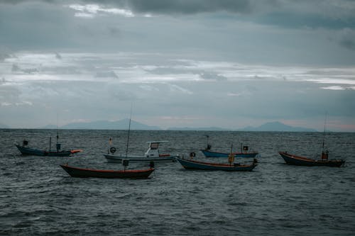 Anchored Fishing Boats at Sea