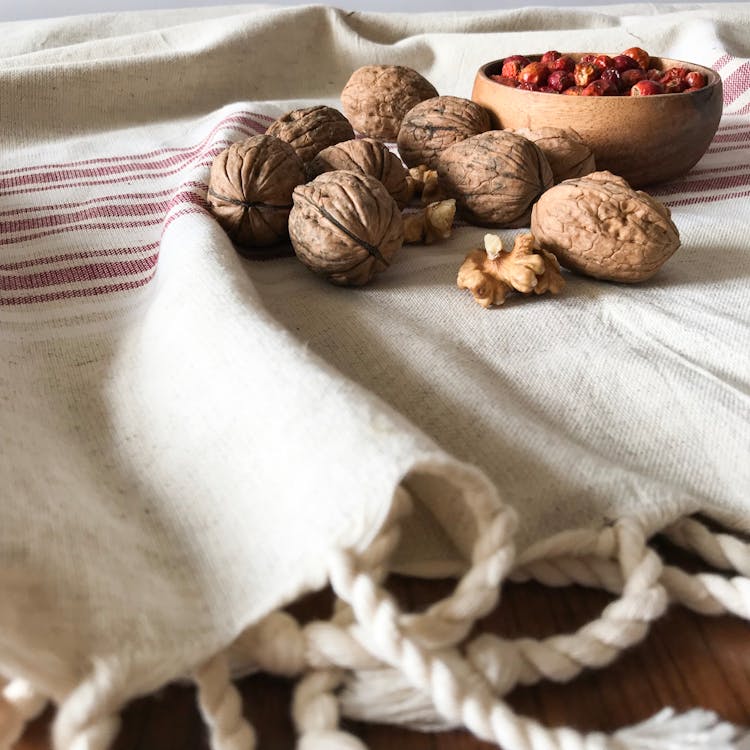 Nuts And Fruit In Wooden Bowl