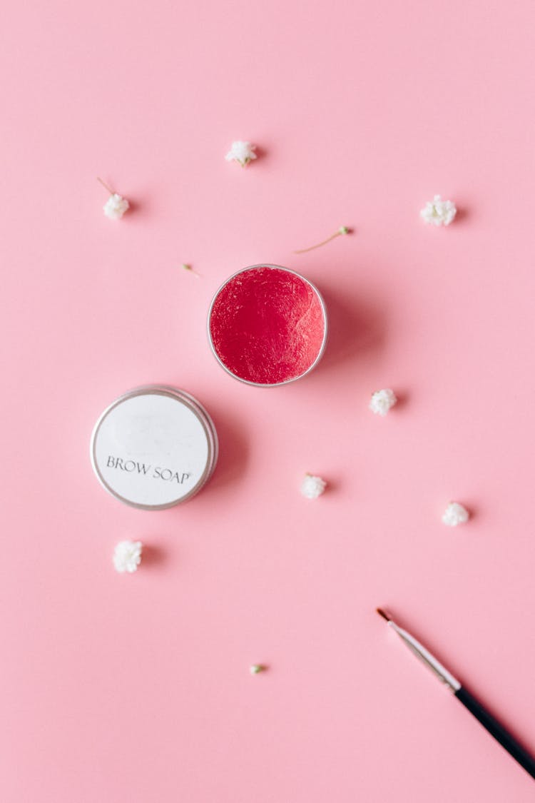 Pink Eyebrow Soap On A Pink Surface 