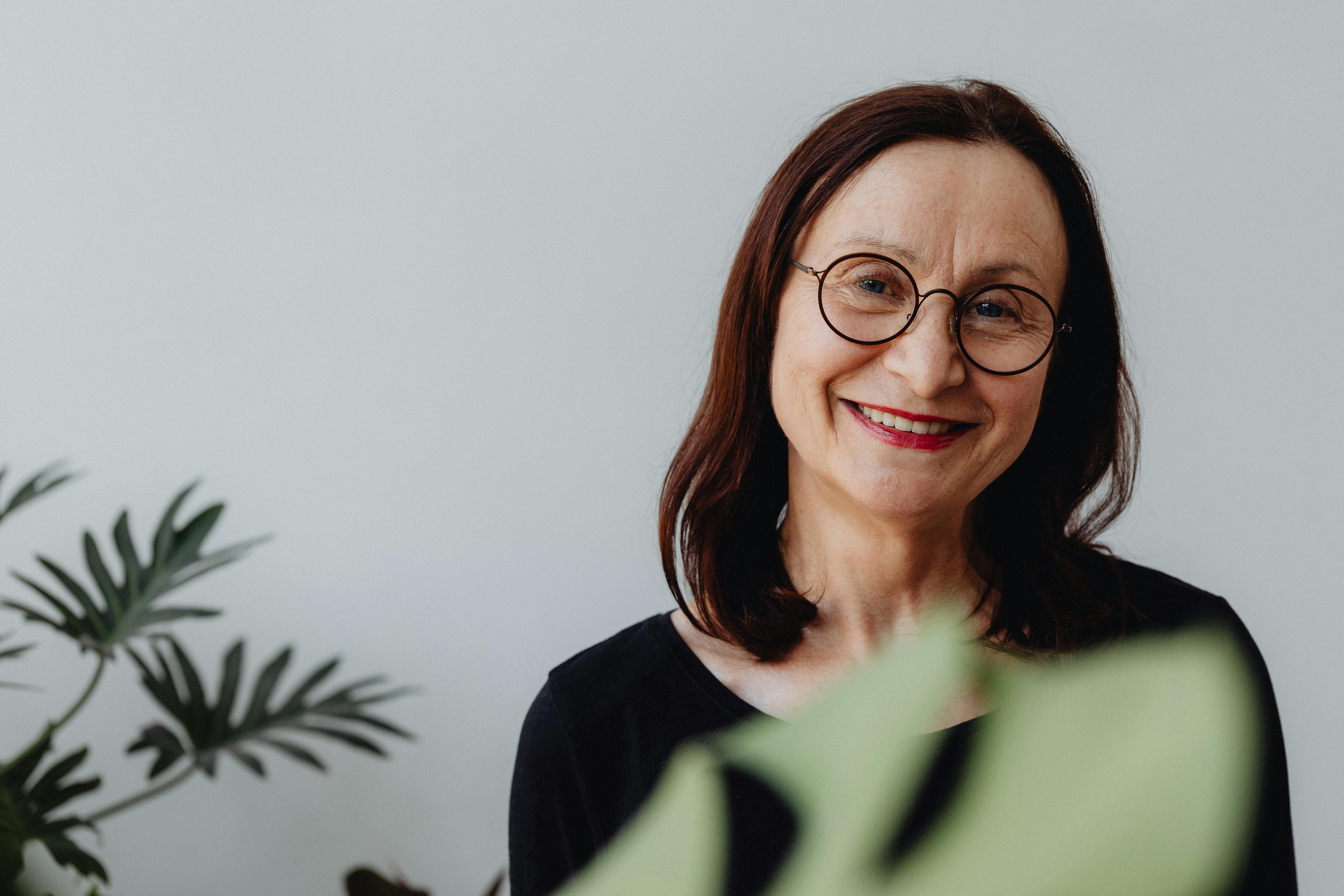 an elderly woman smiling