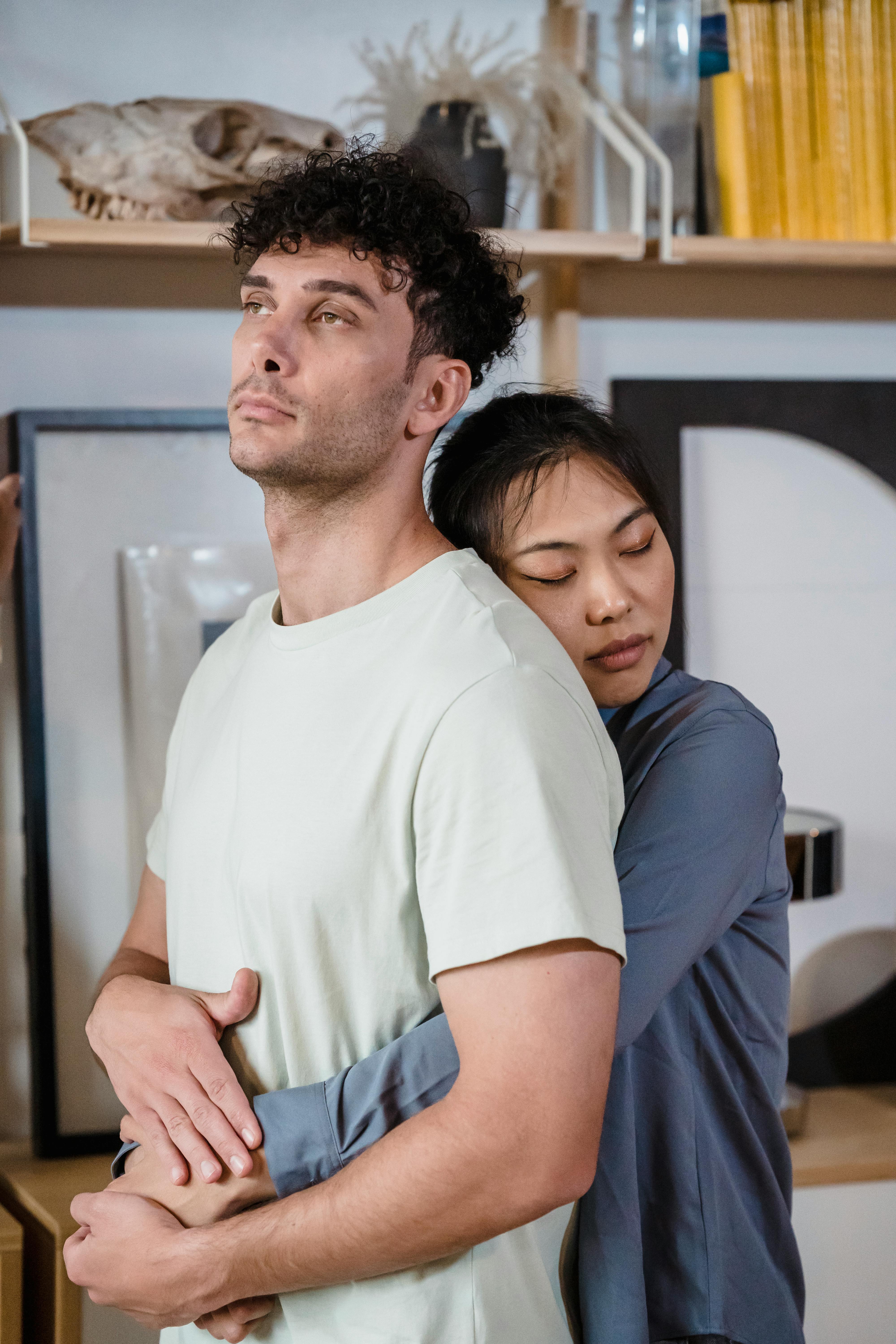 AI girlfriend emotional support — calm comforting companion, warm light