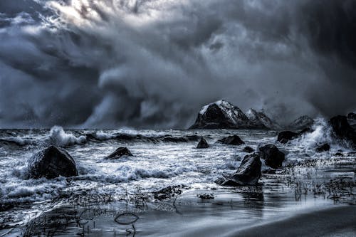 Waves Crashing on Rocks