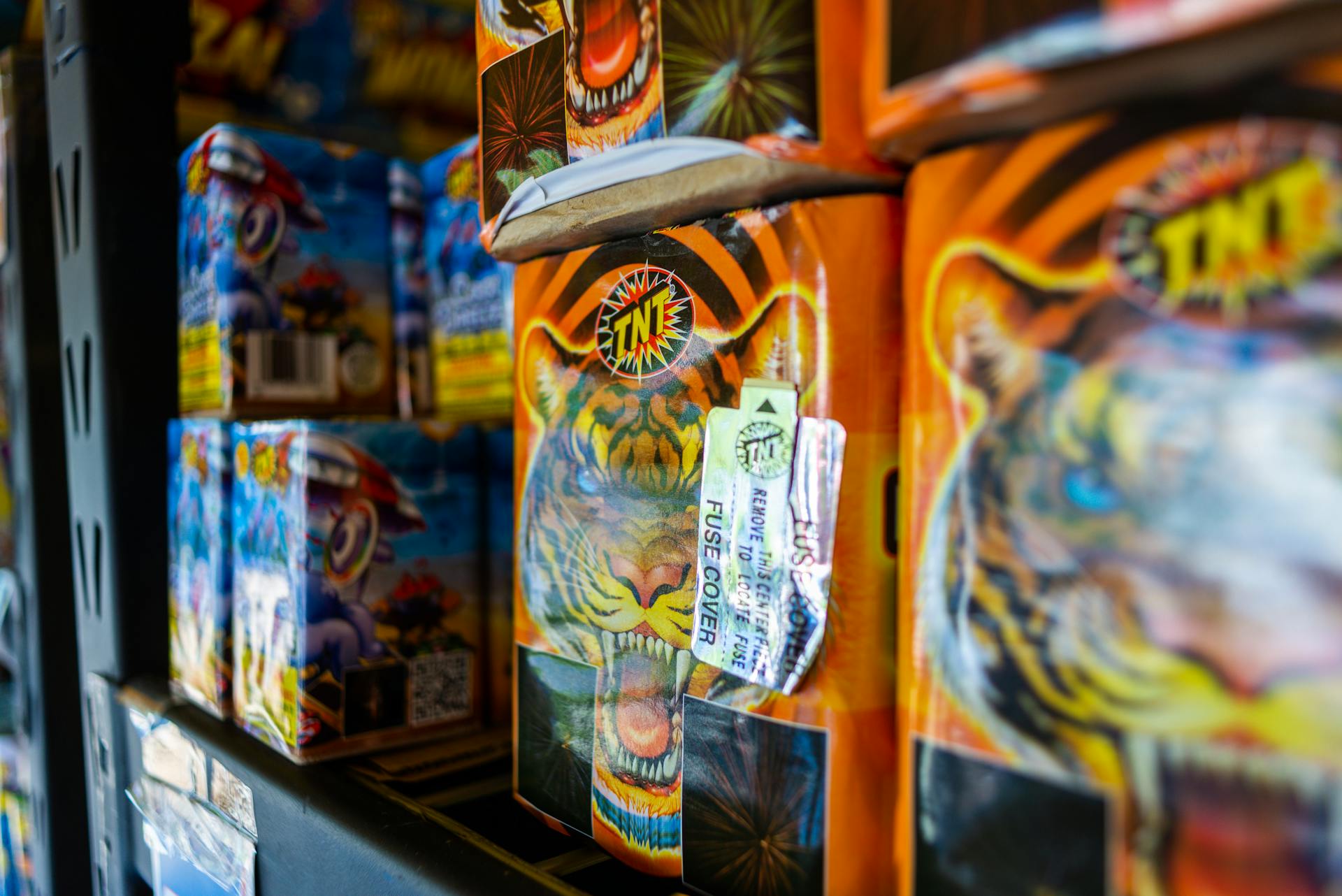 A Close Up of Packed Tiger Roll Fireworks From TNT