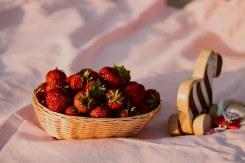 Strawberries in Brown Woven Basket