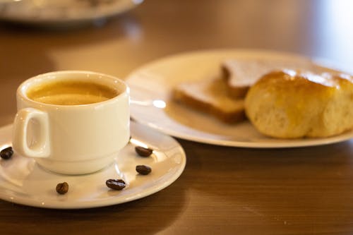 Free stock photo of black coffee, bread, brewing coffee