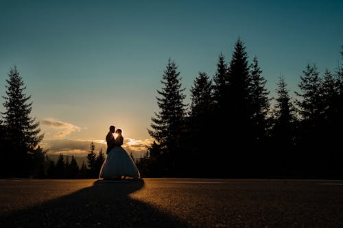 Free Silhouette of a Couple Kissing Stock Photo