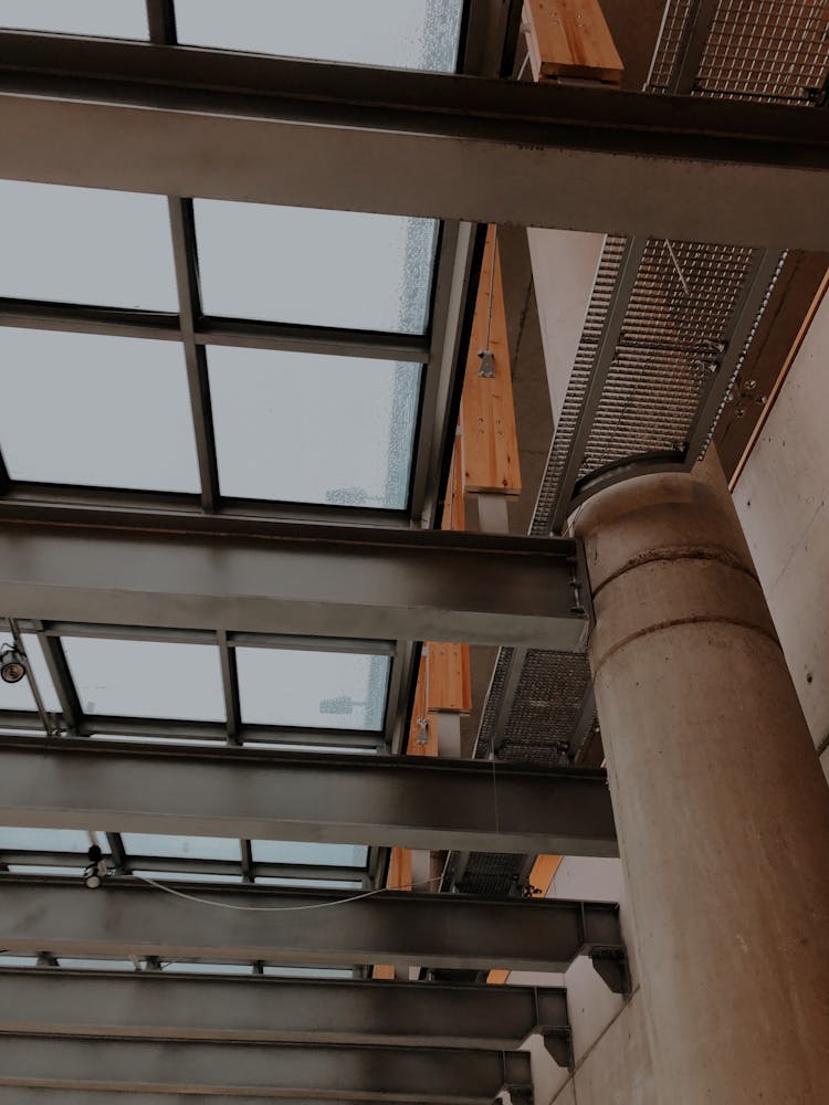 Glass Ceiling With Metal Beams