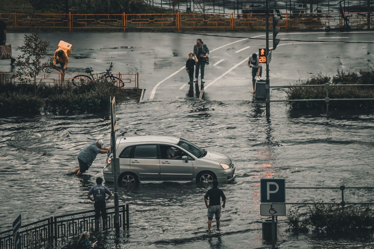 Monsoon waterlogging and flooding on a Gurgaon street