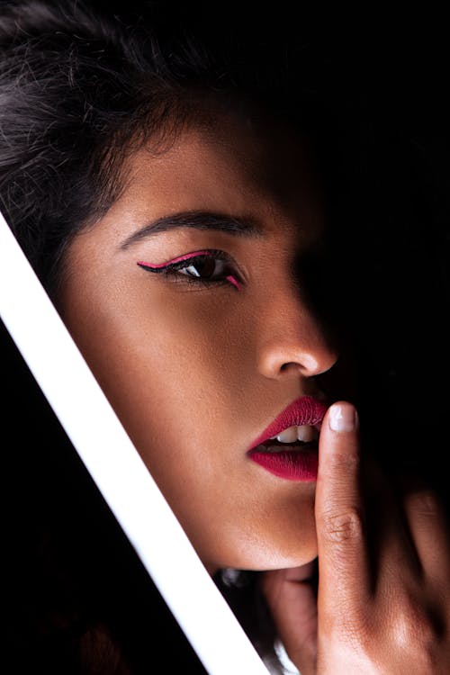 Woman with Pink Eyeliner and Lipstick 