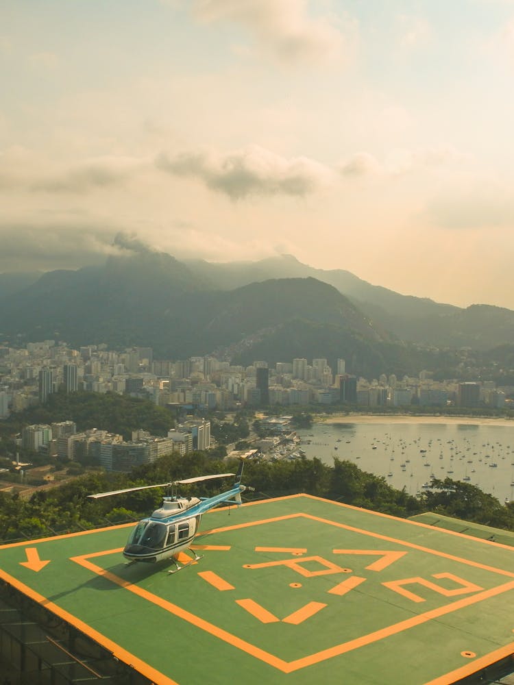 Aerial View Of A Helicopter On A Helipad