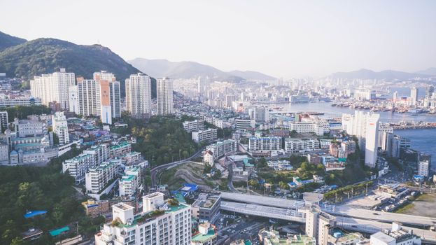 Aerial Panoramic View of Busan, South Korea 