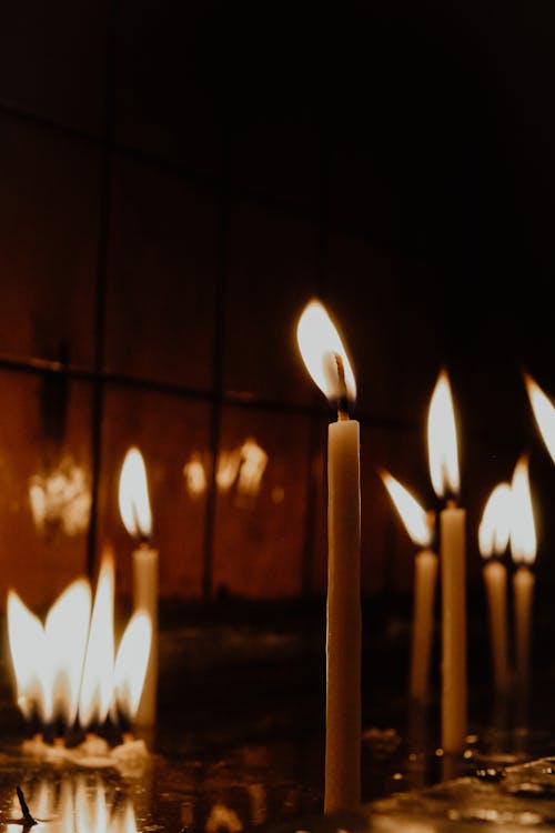 Free Close-Up Shot of Lighted Candles Stock Photo