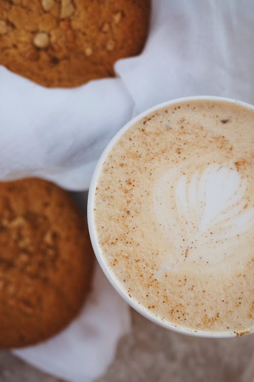 Foto stok gratis cangkir, cappuccino, flatlay