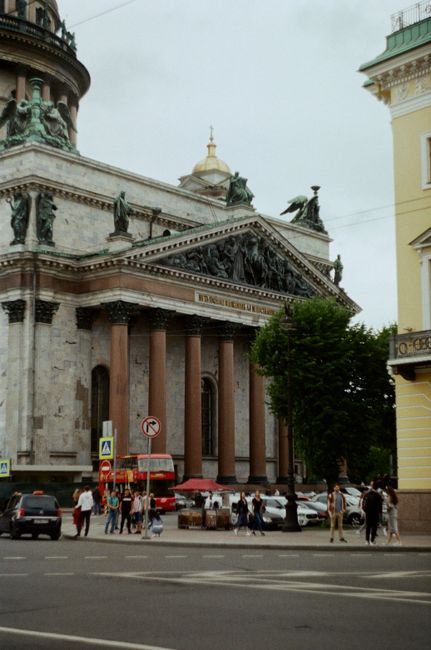 A captivating shot of St. Isaac's Cathedral showcasing its intricate architecture and urban setting in St. Petersburg.