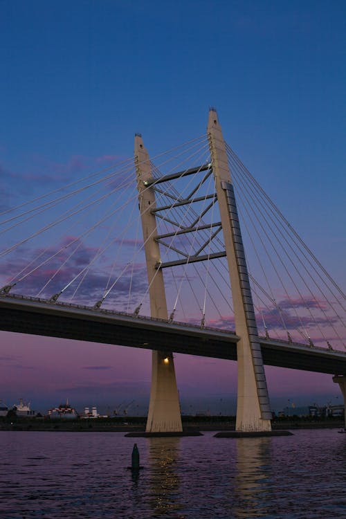 Cable-Stayed Bridge in St Petersburg at Sunset