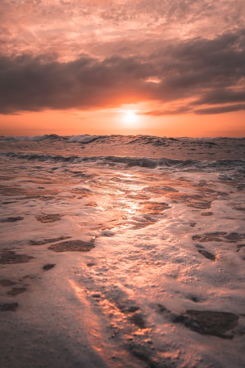 Free A captivating ocean sunset with golden waves and a scenic view of the horizon. Stock Photo