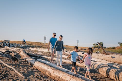 A Family Walking on a Log