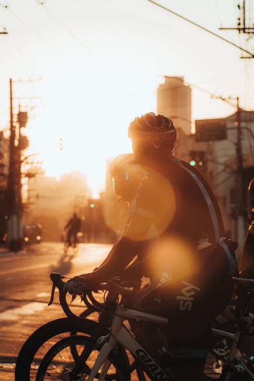 Silhouette of a Man Riding a Bicycle