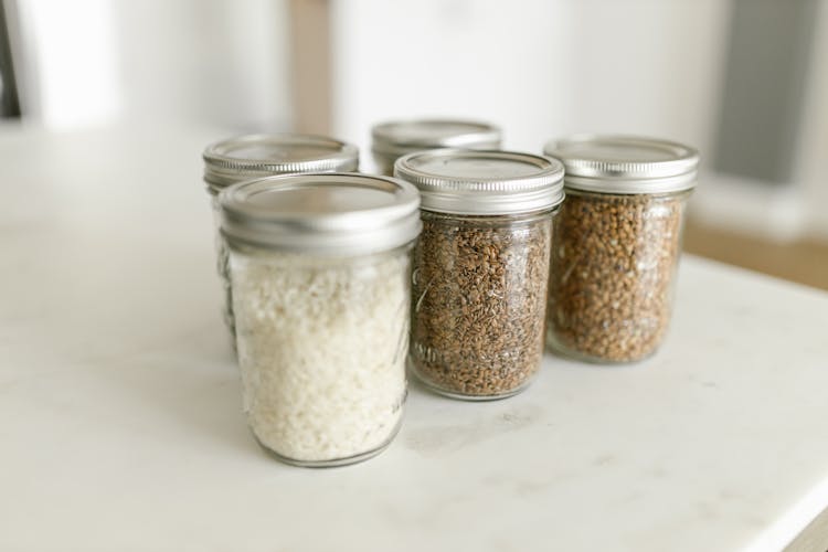 Dry Goods On Glass Jars 