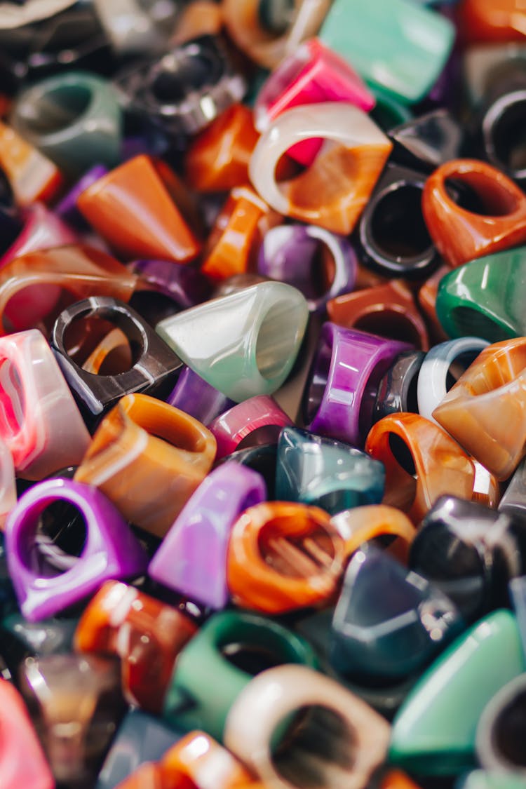 Pile Of Colourful Plastic Rings And Signets