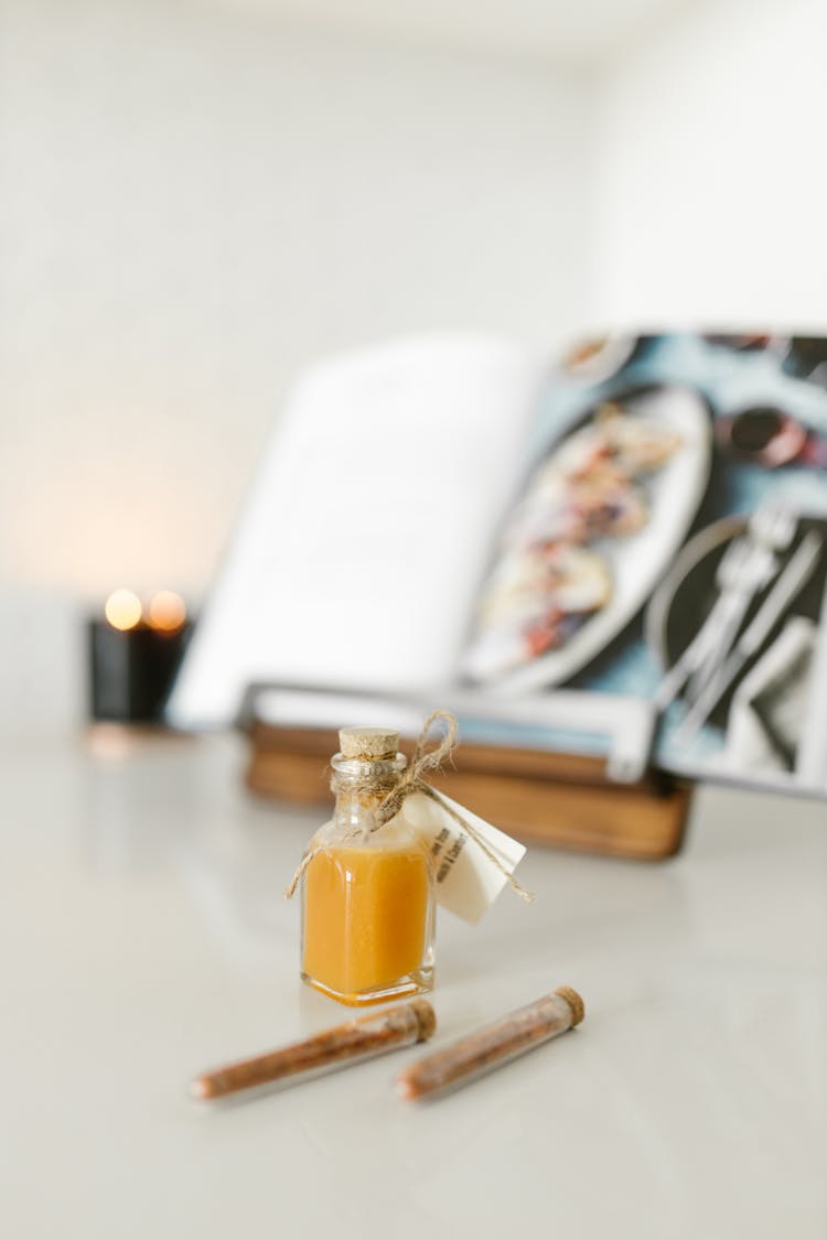 Spices On A Tiny Glass Bottle 