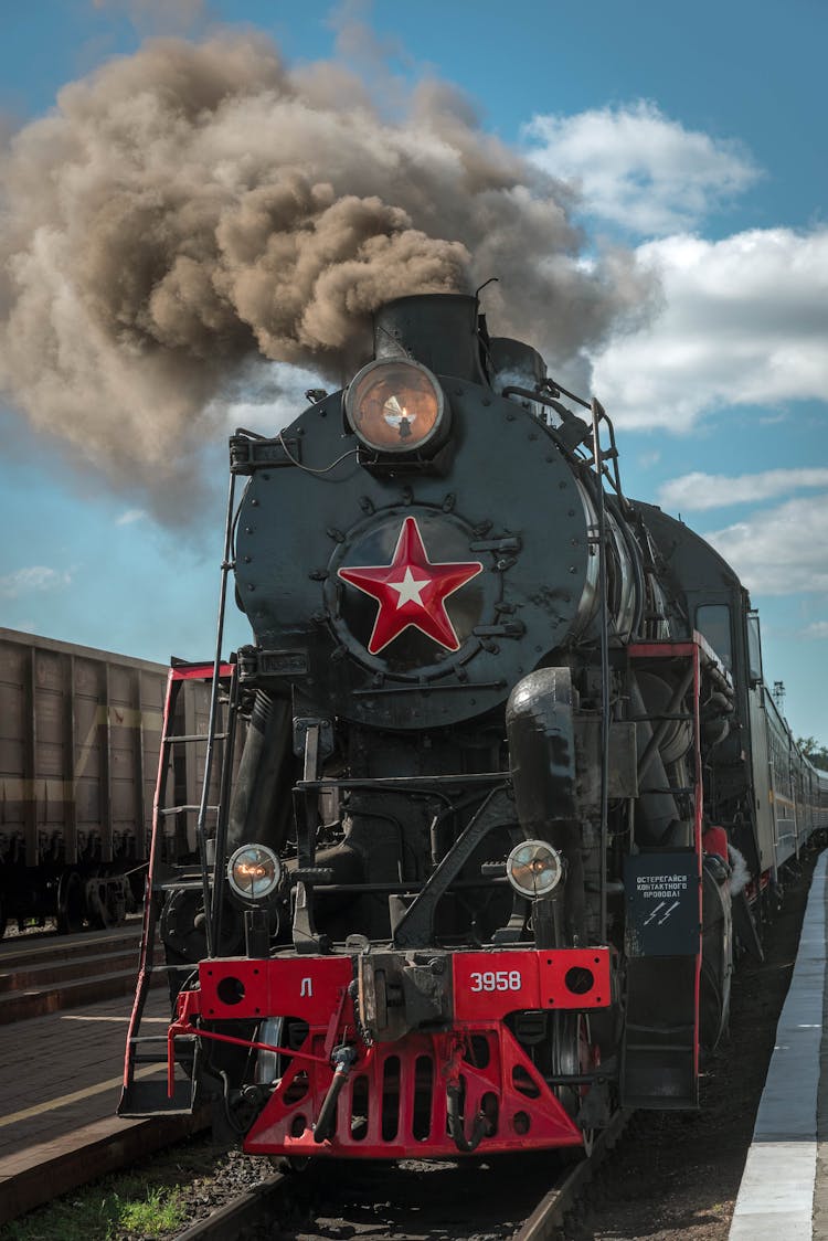 Old Steam Train With Smoke Combustion 