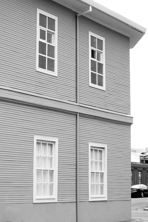 Grayscale Photo of a House