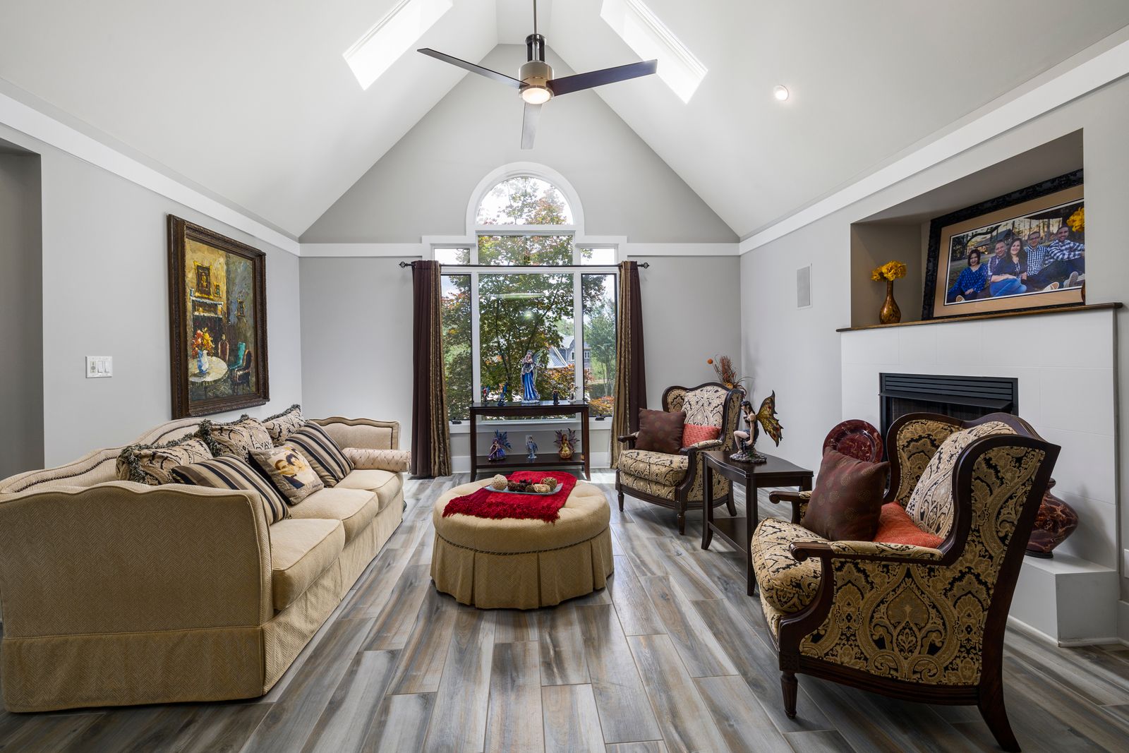 Elegant traditional living room with upholstered seating