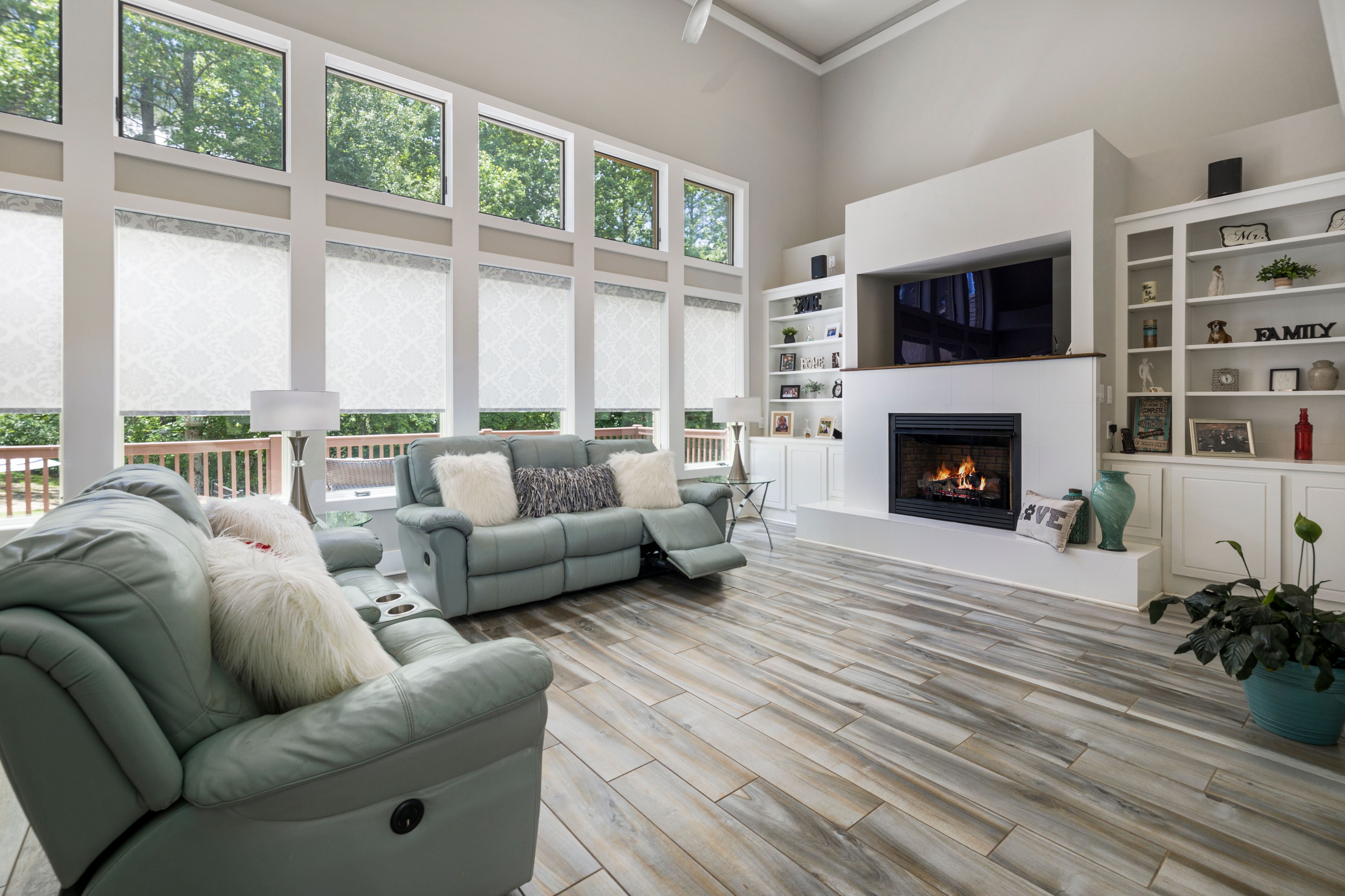 Leather sofa on a wooden floor