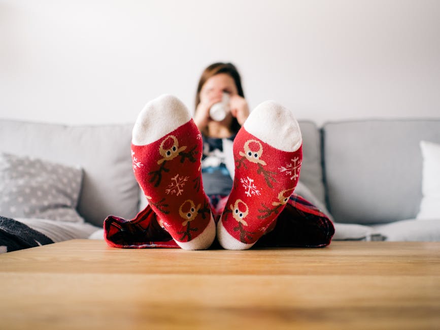 christmas, couch, feet