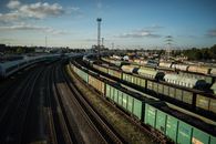 Cargo Containers on Railroad Tracks