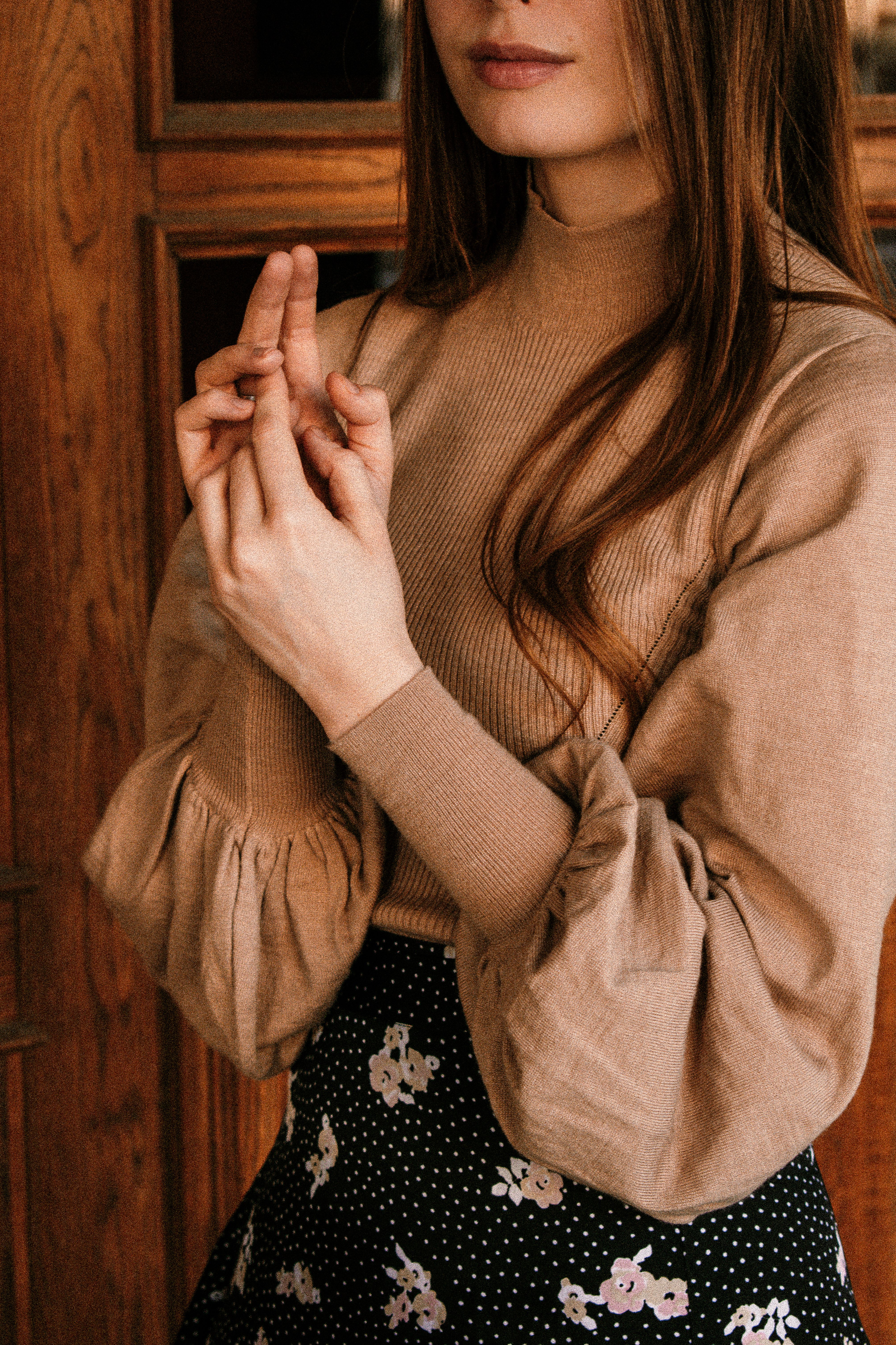 Blusa Canelada Bege Manga Longa