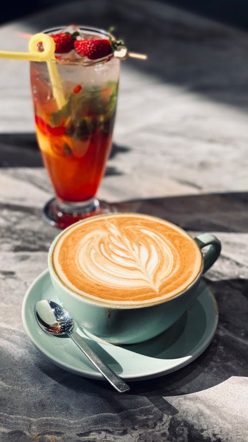 Základová fotografie zdarma na téma brčko, caffè latte art, čajová lžička