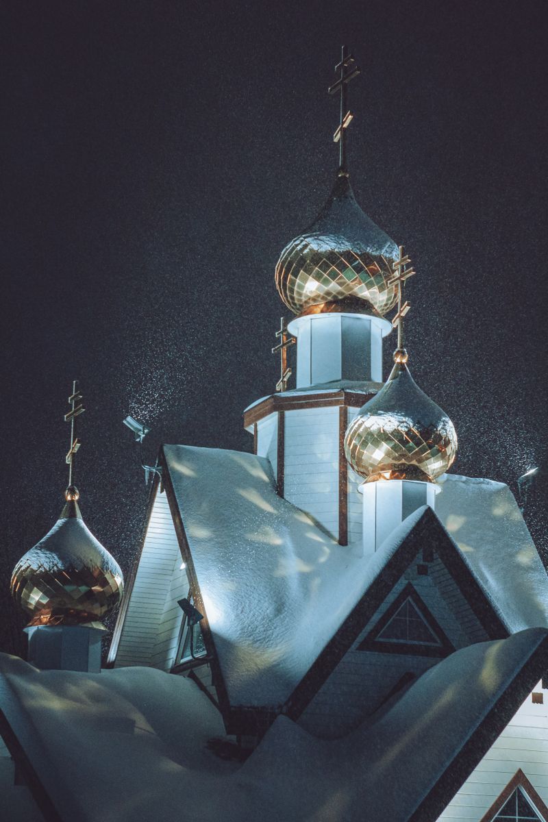 Snow-covered Orthodox church in Harbin