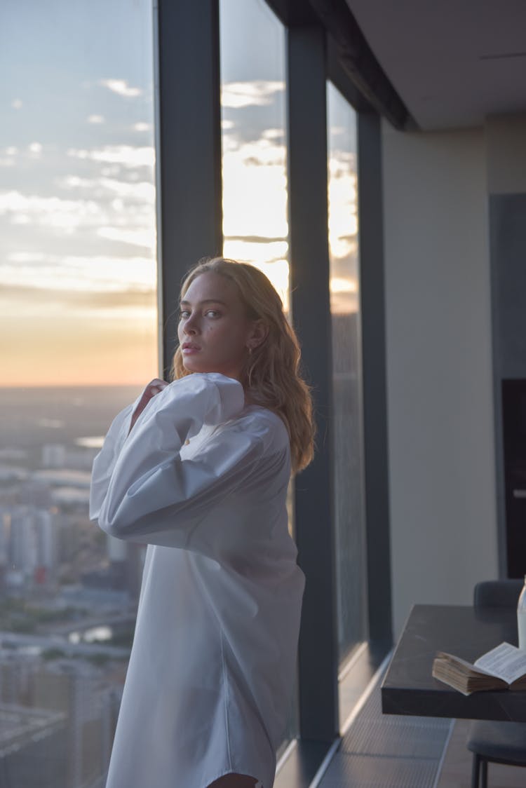 Alluring Woman In White Dress Shirt 