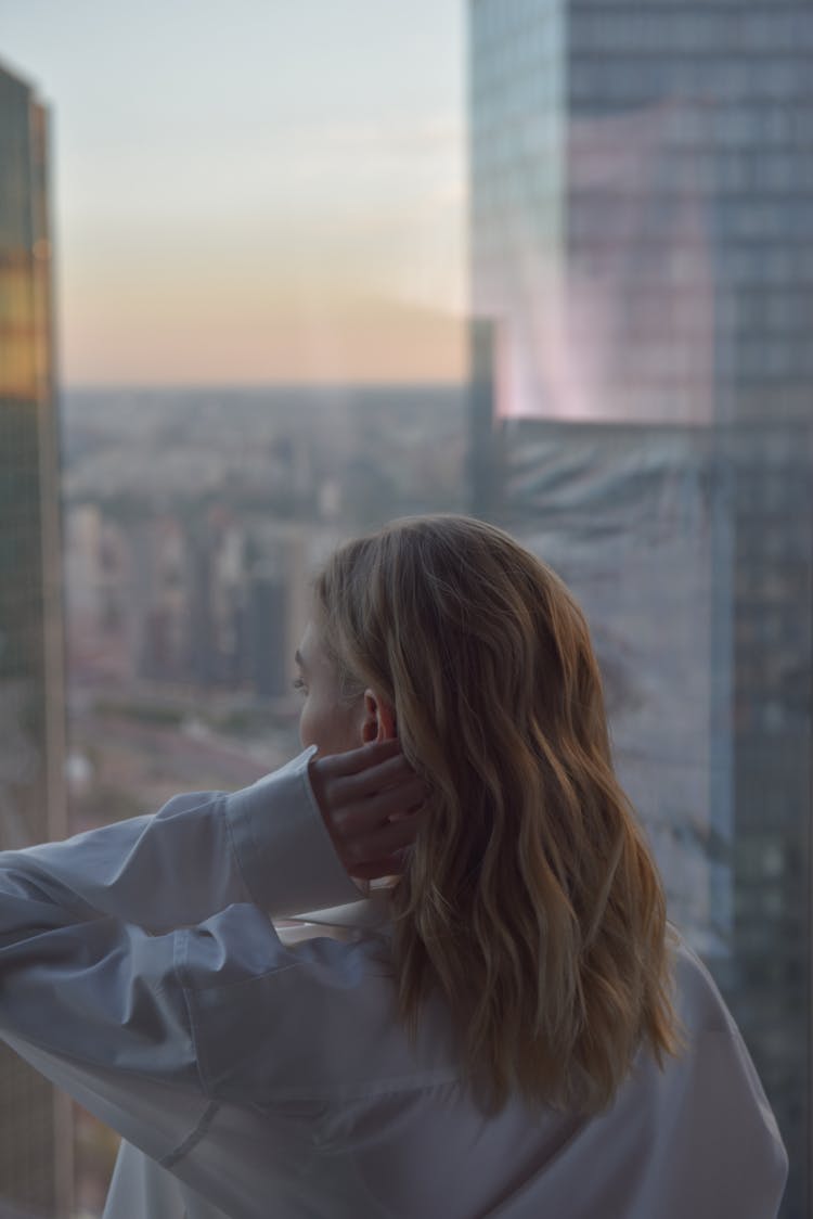 Backview Of Woman In White Dress Shirt 