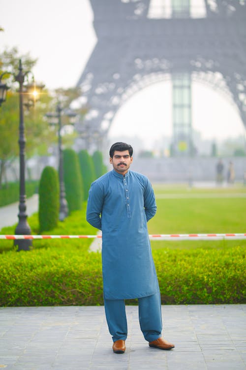 Man Wearing Blue Shalwar Khameez