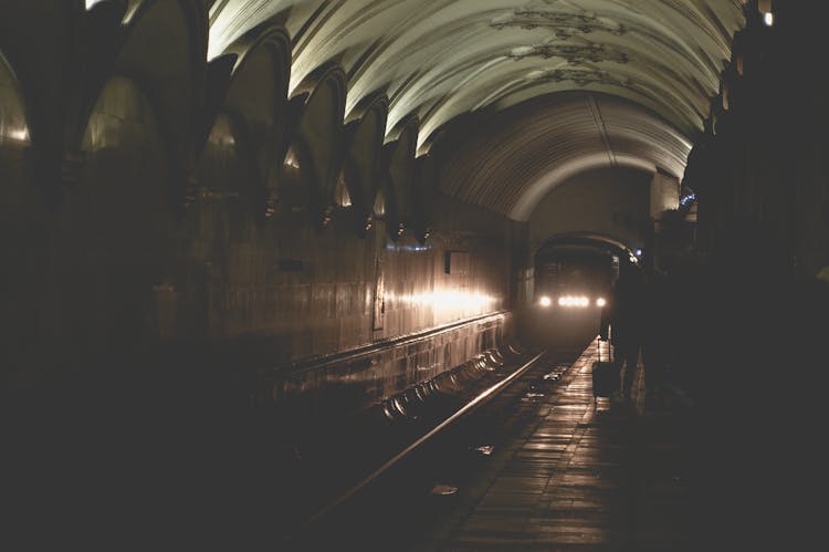 Train Approaching On A Subway Tunnel 