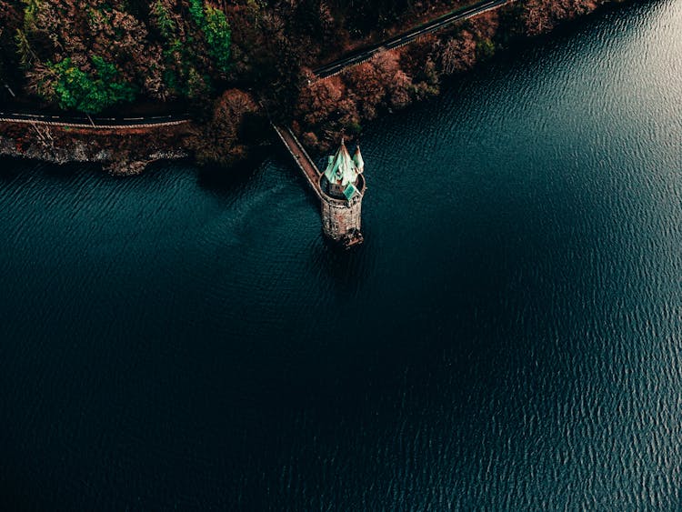 Aerial View Of Watchtower By Sea Shore