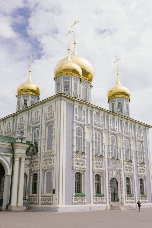 Free Stunning view of a Russian Orthodox Cathedral with golden domes in Tula, Russia. Elegant architectural details. Stock Photo
