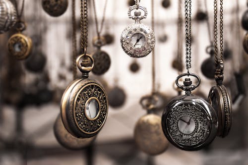 Free Assorted Silver-colored Pocket Watch Lot Selective Focus Photo Stock Photo