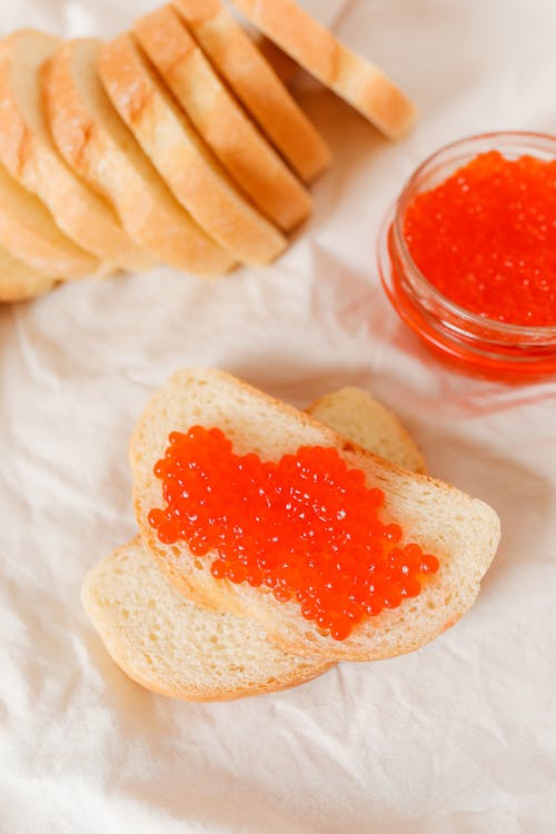 Sliced of Bread with a Red Caviar 