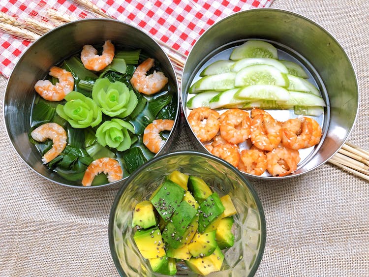 Bowls With Ingredients For Asian Dish 