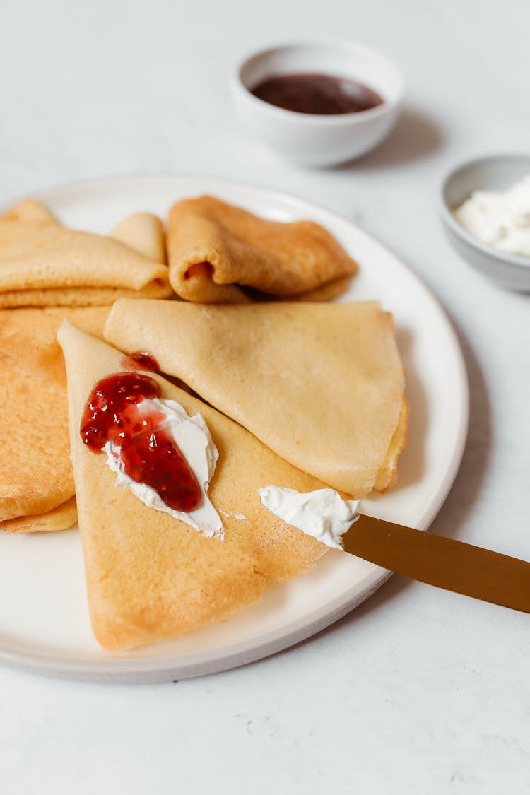 Crepes On White Ceramic Plate