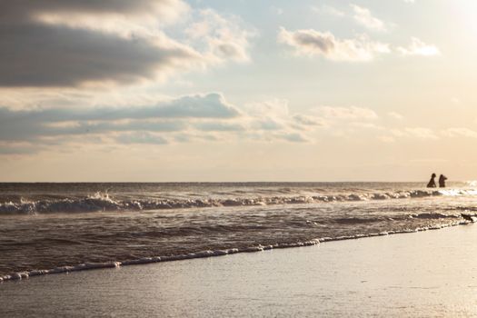 Captivating sunset at Panama City Beach with dramatic clouds and gentle waves.