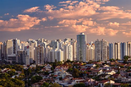 Free Captivating skyline of Londrina, Brazil with skyscrapers under a vibrant sunset sky. Stock Photo