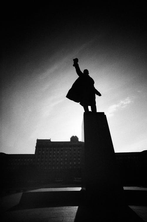 Black and White Photo of a Statue